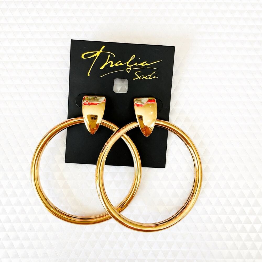 Thalia Sodi Gold Door Knocker Hoop Earrings NWT Statement Jewelry